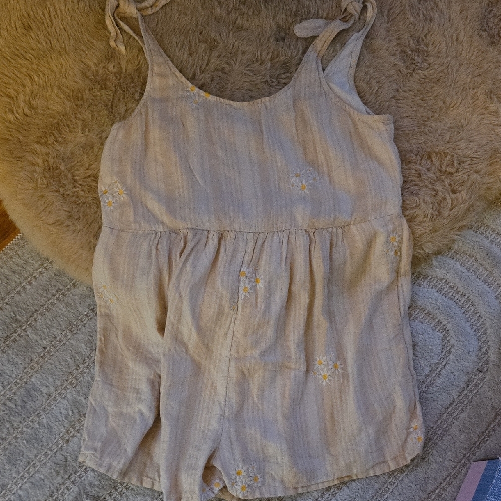 American Eagle Outfitters Beige Romper with Yellow Accents